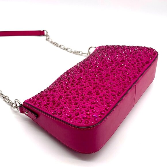Michael Kors Empire Medium Pink Embellished Suede Chain Link Pouchette Bag - Picture 7 of 12